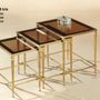 Autres tables  - art. 804 TRIS DE TABLES en plaqué bronze et marbre/verre - OLYMPUS BRASS