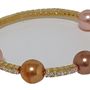 Bijoux - Bracelet plaqué or avec zircones cubiques serties et perles rose poudré - L'OFFICIEL SRL