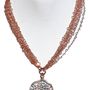 Jewelry - Multi-strand rose-plated necklace with round center with zircons pave - L'OFFICIEL SRL