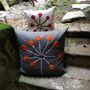 Fabric cushions - Decorative cushion “Pihlaja” with hand-felted design in merino wool and silk on linen canvas. - ELENA KIHLMAN