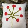 Fabric cushions - Decorative cushion “Pihlaja” with hand-felted design in merino wool and silk on linen canvas. - ELENA KIHLMAN