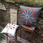 Fabric cushions - Decorative cushion “Pihlaja” with hand-felted design in merino wool and silk on linen canvas. - ELENA KIHLMAN