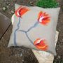 Fabric cushions - Decorative cushion "Cherry blossom"with hand-felted design in merino wool and silk on linen fabric. - ELENA KIHLMAN