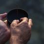 Home fragrances - Hand-thrown raw black stoneware incense bowl - UME