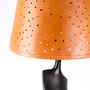 Sculptures, statuettes and miniatures - Floor lamp TINNIT statuette resin brown, conical lampshade head in leather Camel - GLADYS