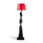 Design objects - Floor lamp TINNIT statuette resin brown, conical lampshade head in red leather - GLADYS