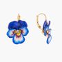 Jewelry - Blue pansy and faceted crystal dormeuses earrings - LES NÉRÉIDES PARIS