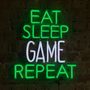 Decorative objects - 'EAT SLEEP GAME REPEAT' GREEN & WHITE NEON LED WALL MOUNTABLE SIGN - LOCOMOCEAN