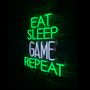 Decorative objects - 'EAT SLEEP GAME REPEAT' GREEN & WHITE NEON LED WALL MOUNTABLE SIGN - LOCOMOCEAN