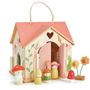 Toys - Tender Leaf Dolls House: COTTAGE 'ROSEWOOD' 42x40x31cm, with carrying handle  and accessories, in wood, in box 42,2x8x27,5cm, 3+ - UGEARS