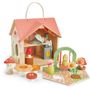 Toys - Tender Leaf Dolls House: COTTAGE 'ROSEWOOD' 42x40x31cm, with carrying handle  and accessories, in wood, in box 42,2x8x27,5cm, 3+ - UGEARS