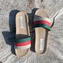 Shoes - Les Mauricettes de Roland, striped men's slides - LES MAURICETTES