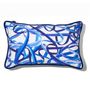 Fabric cushions - Blue “Ribbons” cotton cushion - AMÉLIE CHOQUET