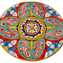 Tables de jardin - Table ronde en grès peint à la main de style Vietri avec pied en fer artistique diamètre 80 cm - CERASELLA CERAMICHE