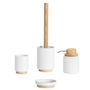 Installation accessories - Toothbrush holder in white polyresin and ash wood Ø7.5x9.5 cm BA22083 - ANDREA HOUSE