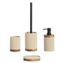 Installation accessories - Beige polyresin and acacia wood. Stripes soap dispenser Ø8x18 cm BA22104  - ANDREA HOUSE