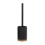 Installation accessories - Black polyresin and acacia wood. Stripes toilet brush holder Ø9.5x39.5 cm BA22115  - ANDREA HOUSE