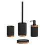 Installation accessories - Black polyresin and acacia wood. Stripes toilet brush holder Ø9.5x39.5 cm BA22115  - ANDREA HOUSE