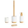 Installation accessories - White polyresin and bamboo wood Toothbrush holder Ø7x11 cm BA22153 - ANDREA HOUSE