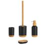 Installation accessories - Black polyresin and bamboo wood Toothbrush holder Ø7x11 cm BA22163 - ANDREA HOUSE