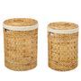 Laundry baskets - SET 2 WATER HYACINTH LINEN Ø42X55 BA22215  - ANDREA HOUSE