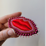 Jewelry - Red Mouth with pink beads brooch - CELESTE MOGADOR