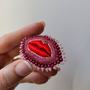 Jewelry - Red Mouth with pink beads brooch - CELESTE MOGADOR
