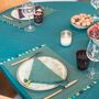 Flatware - 4 NAPKINS - GREEN WITH POMPONS AND EMBROIDERY - MIA ZIA