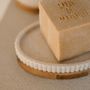 Soap dishes - Beige polyresin and acacia wood. Stripes soap dish 14x9.5x3 cm BA22101  - ANDREA HOUSE