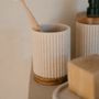 Installation accessories - Beige polyresin and acacia wood. Stripes toothbrush holder Ø8x11 cm BA22103  - ANDREA HOUSE