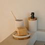 Installation accessories - Beige polyresin and acacia wood. Stripes toothbrush holder Ø8x11 cm BA22103  - ANDREA HOUSE