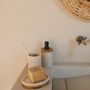 Installation accessories - Beige polyresin and acacia wood. Stripes soap dispenser Ø8x18 cm BA22104  - ANDREA HOUSE