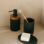 Soap dishes - Black polyresin and acacia wood. Stripes soap dish 14x9.5x3 cmBA22111  - ANDREA HOUSE