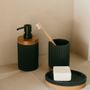 Installation accessories - Black polyresin and acacia wood. Stripes toothbrush holder Ø8x11 cm BA22113  - ANDREA HOUSE