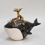 Unique pieces - Pinocchio on a whale with Jiminy Cricket Sculpture  - CERAMICHE FUTURO D'ARTE