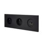 Objets de décoration - Prises de courant et HMDI Désir en noir sur Plaque Triple Horizontale en finition Noir Soft Touch - MODELEC