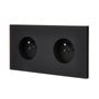 Objets de décoration - 2 Prises de courant Désir en noir sur Plaque Double Horizontale en finition Noir Soft Touch - MODELEC