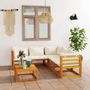 Footrests - vidaXL 6 Piece Garden Set with Cushion Cream Solid Acacia Wood - VIDAXL / DROPSHIPPINGXL
