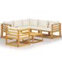 Footrests - vidaXL 7 Piece Garden Set with Cushion Cream Solid Acacia Wood - VIDAXL / DROPSHIPPINGXL