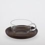 Carafes - Heat-Resistant Glass Black Tea Cup 290ml with Taiwan Acacia Saucer 150mm - TG