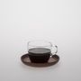 Accessoires thé et café - Tasse à café en verre résistant à la chaleur 230 ml avec soucoupe en acacia 131 mm - TG