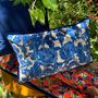 Fabric cushions - Velvet cushion “Au Jardin” blue - AMÉLIE CHOQUET
