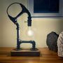 Table lamps - Industrial style table lamp in metal and wood, exposed cord - L'ATELIER DES CREATEURS