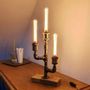 Lampes à poser - Lampe chandelier en fonte et bois style industriel vintage - L'ATELIER DES CREATEURS