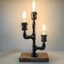 Table lamps - Vintage industrial style cast iron and wood chandelier lamp - L'ATELIER DES CREATEURS