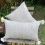 Fabric cushions - Tai Lue Pinstripe Pom Pom Lumbar Cushion Cover 30 x 50 cm - TRADITIONAL ARTS AND ETHNOLOGY CENTRE (TAEC)