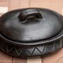 Platter and bowls - The Burned Oval Pot With Pattern and side handles - Black - BAZAR BIZAR - COASTAL LIVING