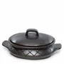 Platter and bowls - The Burned Oval Pot With Pattern and side handles - Black - BAZAR BIZAR LIVING