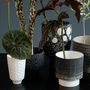 Floral decoration - GRAFFIO vase/planter, retro, black/white, fine lines, striped pattern, handmade - KLATT OBJECTS
