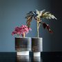 Floral decoration - GRAFFIO vase/planter, retro, black/white, fine lines, striped pattern, handmade - KLATT OBJECTS